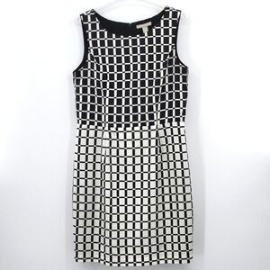 Banana Republic Sheath Dress Size 14 Black White Check Knee Length Office Work